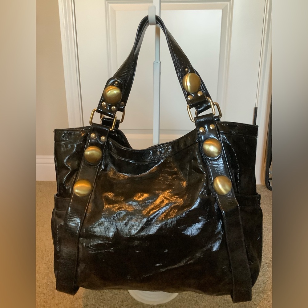 Big Buddha Black Patent Leather Shoulder Bag